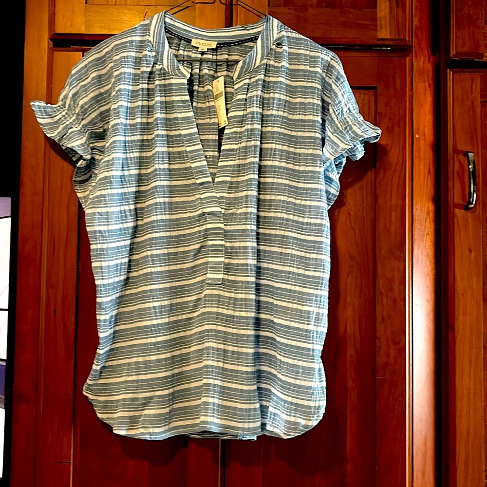 Anthropologie women’s large adorable blouse blue and white.